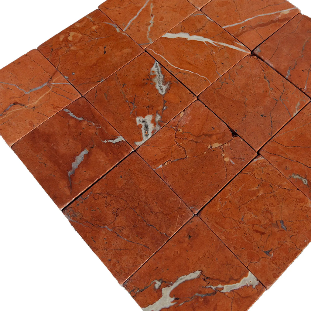 Red marble tile mosaic Rojo Alicante 3X3 Tumbled ideal for elegant interior design