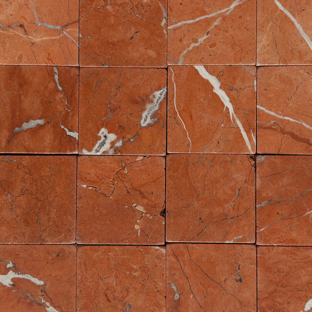 Red marble tile pattern of Rojo Alicante 3X3 Tumbled showcasing elegant design