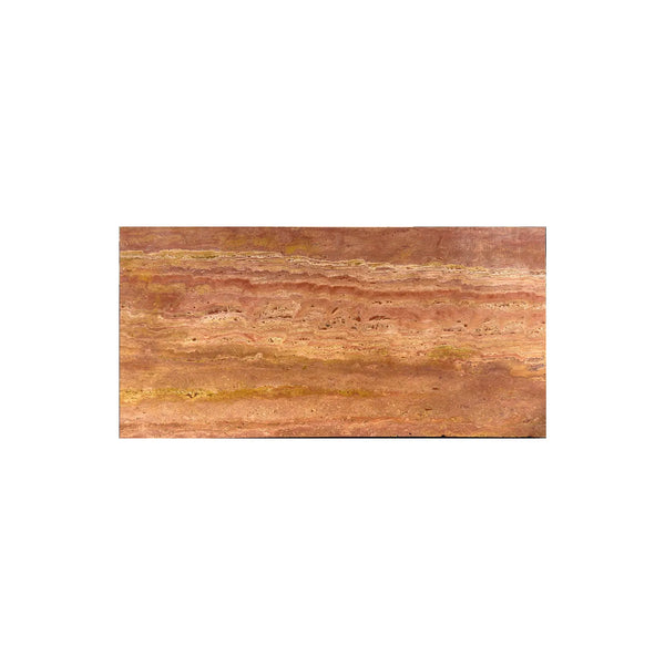 Horizontal banded Rojo Red Vein-Cut Travertine slab in 12X24 polished finish