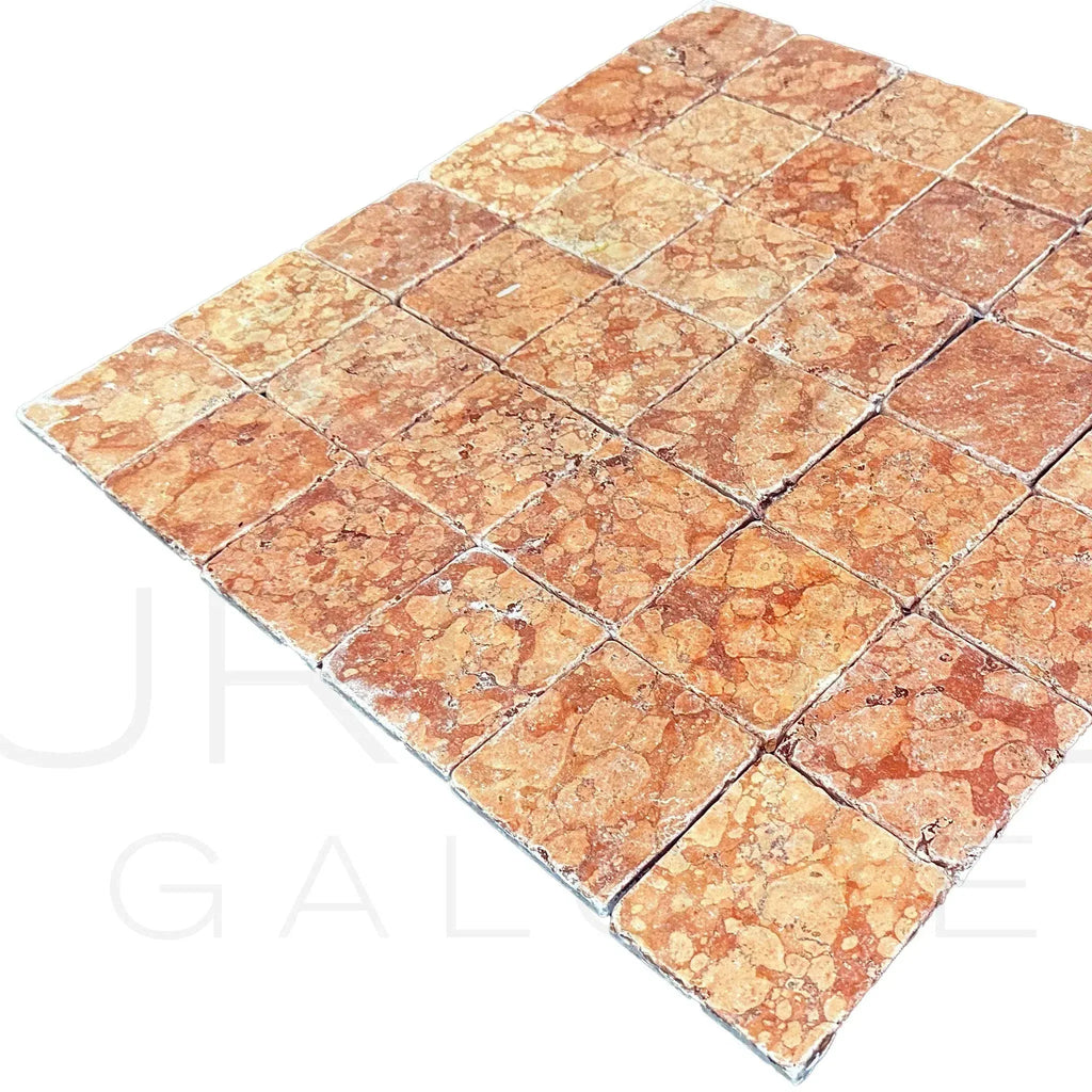 Reddish-brown Rosso Verona 4X4 Tumbled Marble Tile sheet for elegant flooring solutions