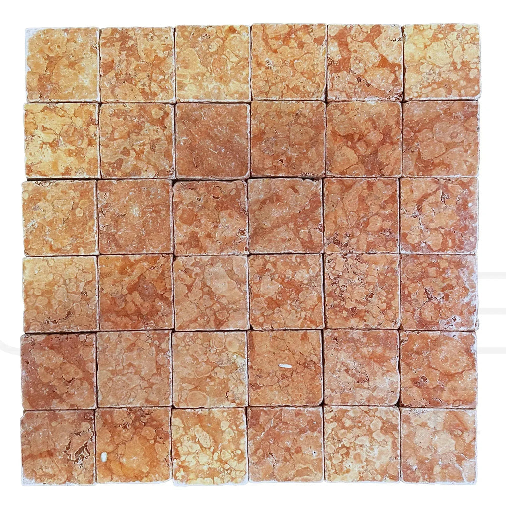 Square Travertine Tiles in Rosso Verona 4X4 Tumbled Tile for elegant interiors