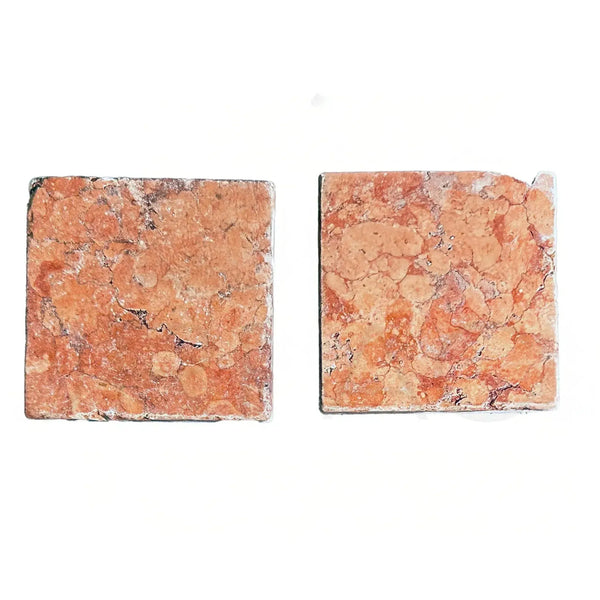 Two square reddish-brown marble coasters from Rosso Verona Tumbled Tile collection