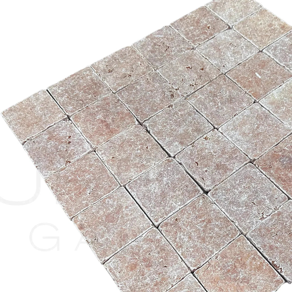 Square textured paving stones of Rosso Verona / Rosso Asiago marble tile