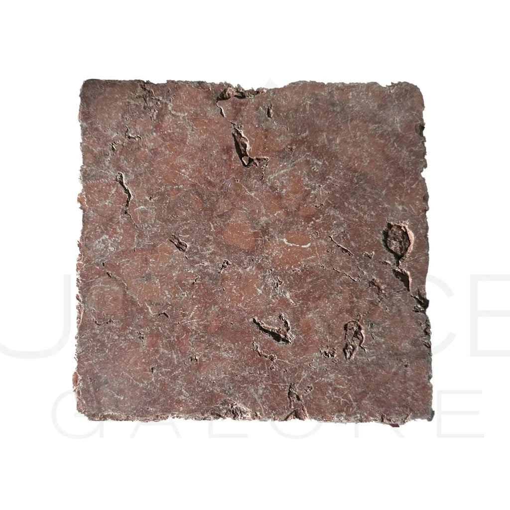 Square rough-textured reddish-brown stone tile Rosso Verona Marble 6X6 Tumbled Tile