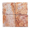 Four square Rosso Verona Red Marble tumbled tiles in a 6X6 inch format