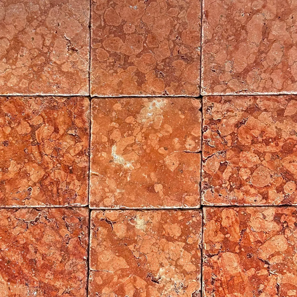 Nine Red Marble Tiles from Rosso Verona / Rosso Asiago 6X6 Tumbled Tile Collection