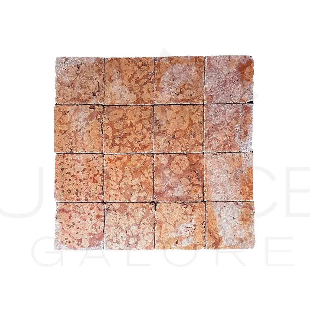 Rosso Verona Red Marble 6X6 Tumbled Tile, reddish-brown stone tiles for flooring