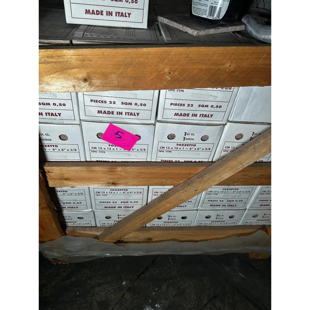 Boxes of Rosso Verona Red Marble 6X6 Tumbled Tile for sale, 110 Sq.Ft