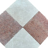 Checkerboard pattern of Rosso Verona Marble 12X12 Tumbled square tiles