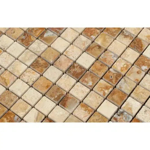 Square mosaic tiles in Scabos Travertine 1X1 Mosaic Polished for elegant decor