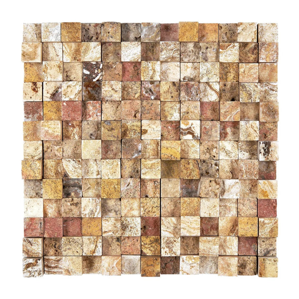 Textured mosaic tile pattern of Scabos Travertine 1X1 Mosaic Split-Faced