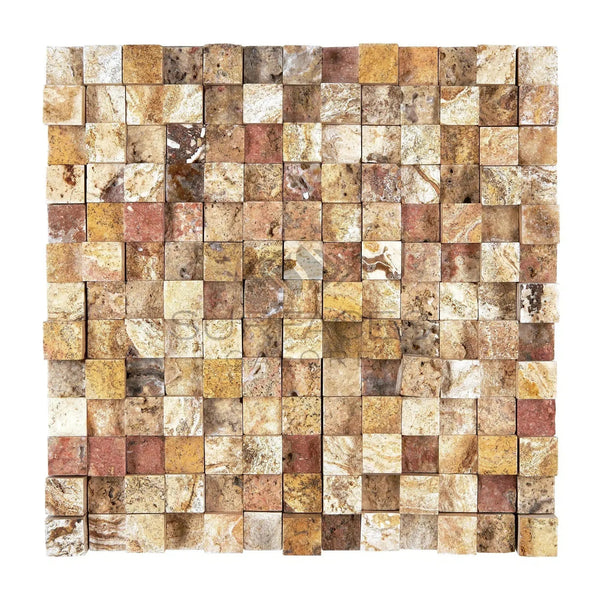 Square mosaic tile pattern of Scabos Travertine 1X1 Mosaic Split-Faced in varying textures