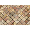 Diamond-patterned mosaic tile surface of Scabos Travertine 1X1 Mosaic Tumbled