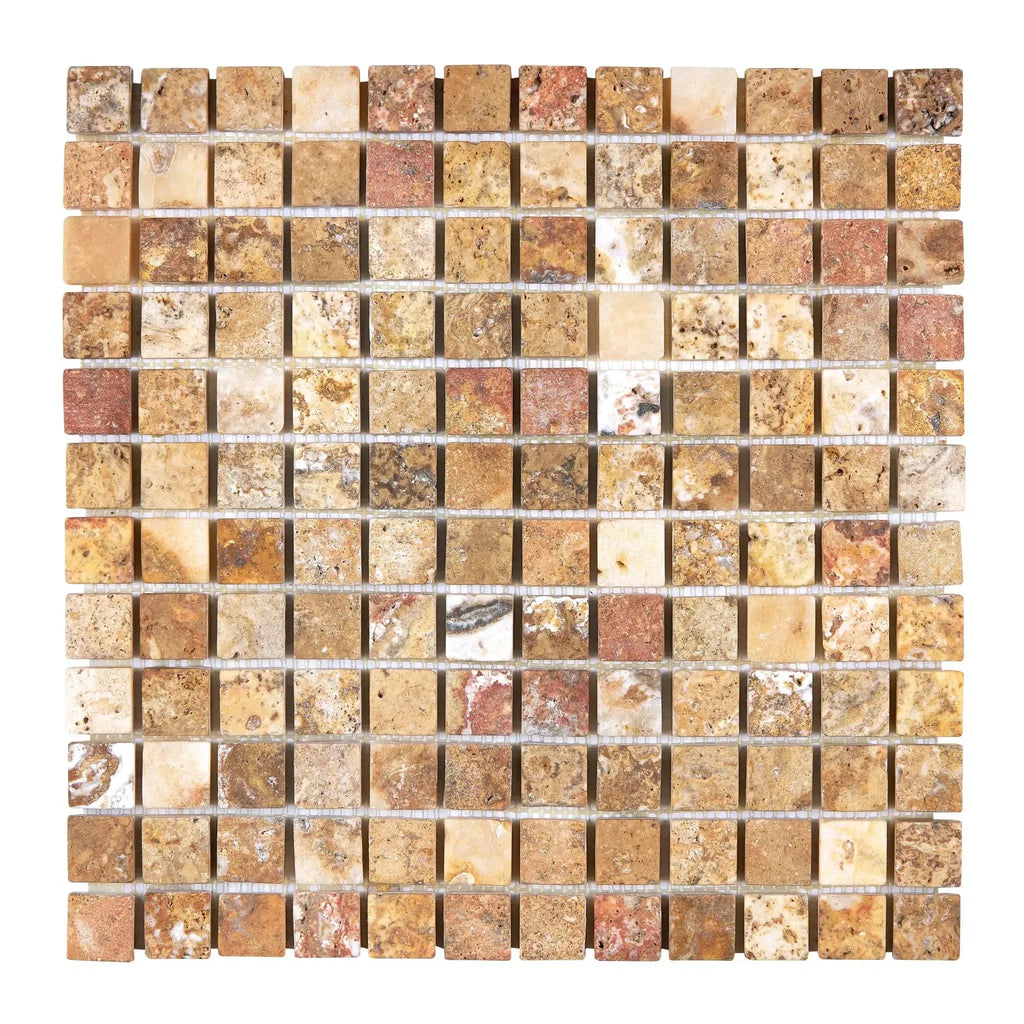 Scabos Travertine 1X1 Mosaic Tumbled square mosaic tile sheet for elegant decor