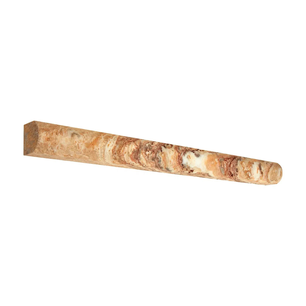 Marble pencil trim showcasing Scabos Travertine 1X12 Dome Liner Honed design