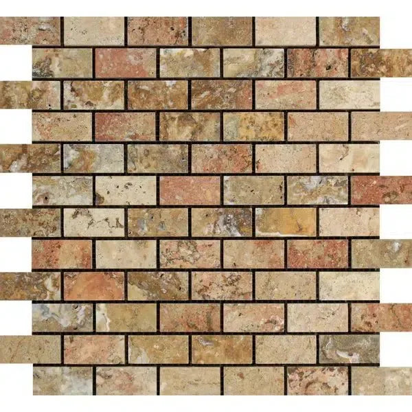 Brick-patterned mosaic tile design of Scabos Travertine 1X2 Polished product