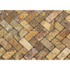 Scabos Travertine 1x2 Herringbone Mosaic Tumbled in a classic herringbone brick pattern