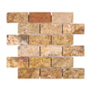 Rectangular Scabos Travertine 2X4 Brick Mosaic Tumbled tile in natural stone finish