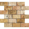 Scabos Travertine 2X4 Deep-Beveled Brick Mosaic Honed tile in a stylish arrangement