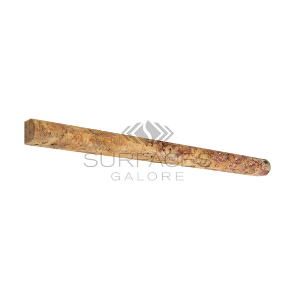 Textured brown and tan Stone pencil liner Scabos Travertine 3/4X 12 Bullnose Liner Honed