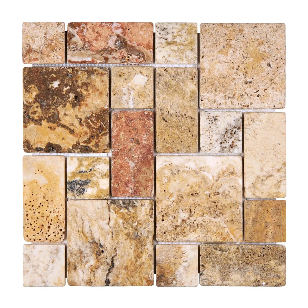 Scabos Travertine 3-pcs Mini-Pattern Non-Interlocking Mosaic Tumbled Tile Display