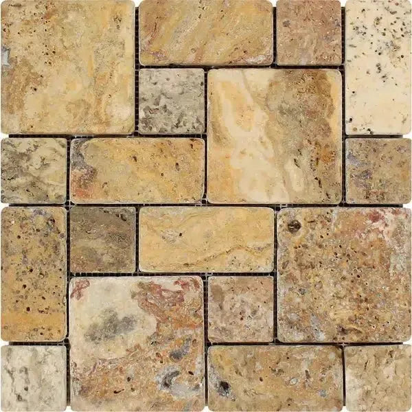 Scabos Travertine 3-pcs Mini-Pattern Non-Interlocking Mosaic Tumbled tile display