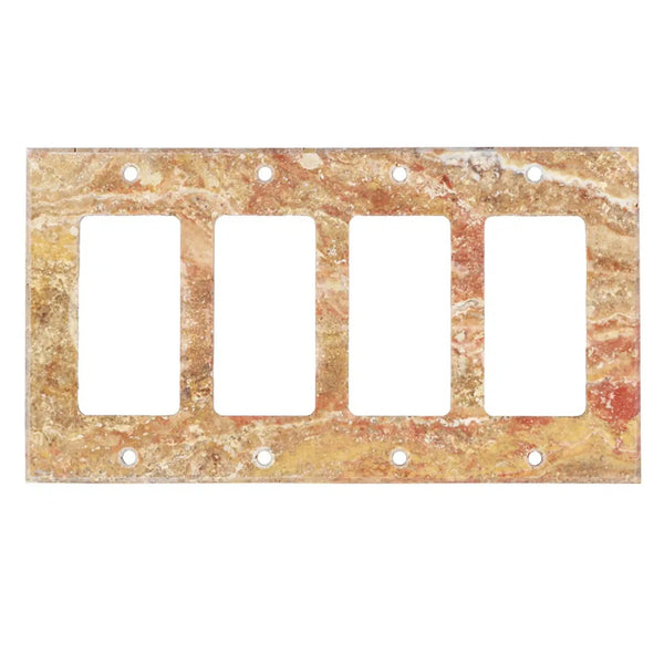 Four-gang decorative Scabos Travertine ROCKER light switch wall plate for elegant interiors