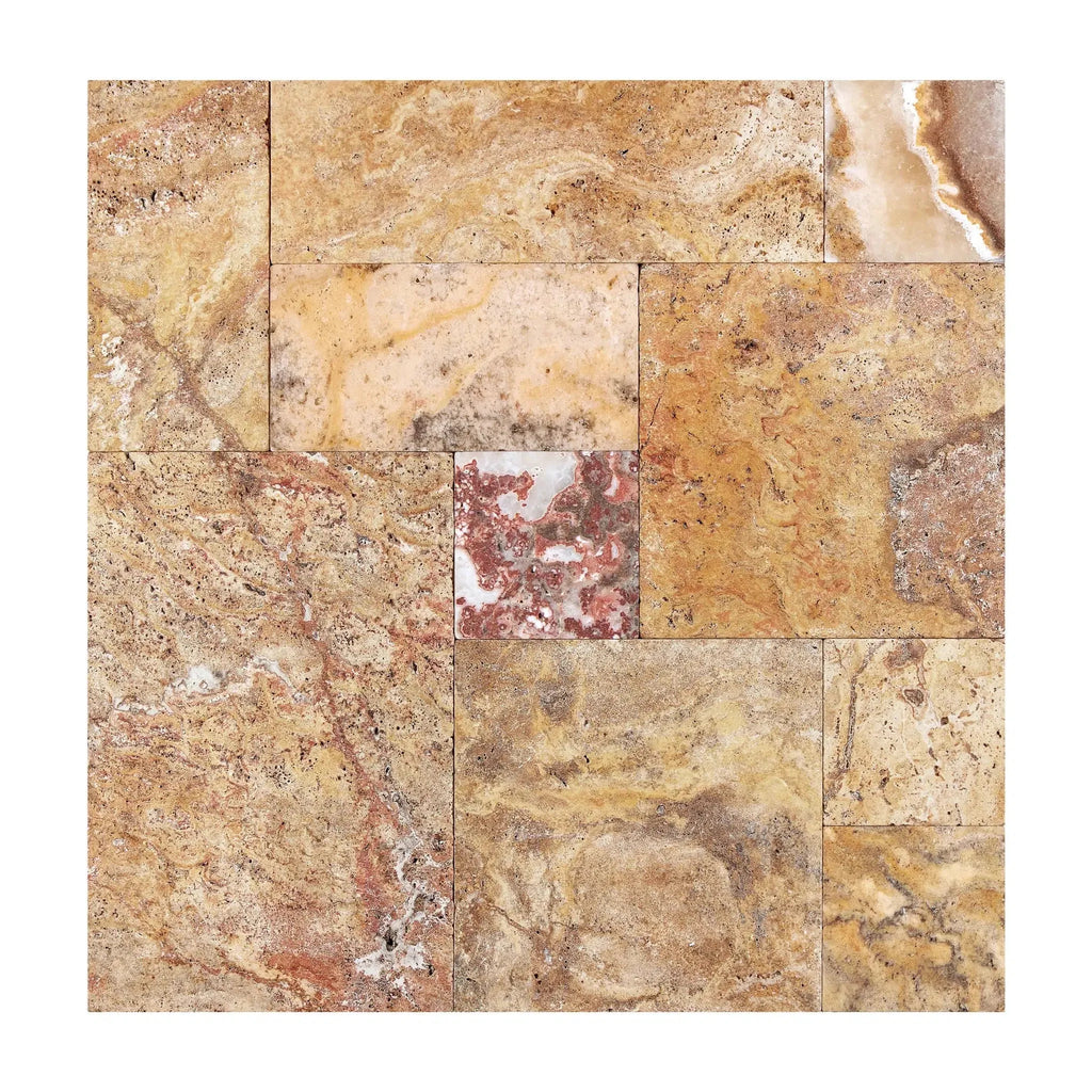 Scabos Travertine 4 pcs Versailles Pattern Tumbled Tile Mosaic Display Image