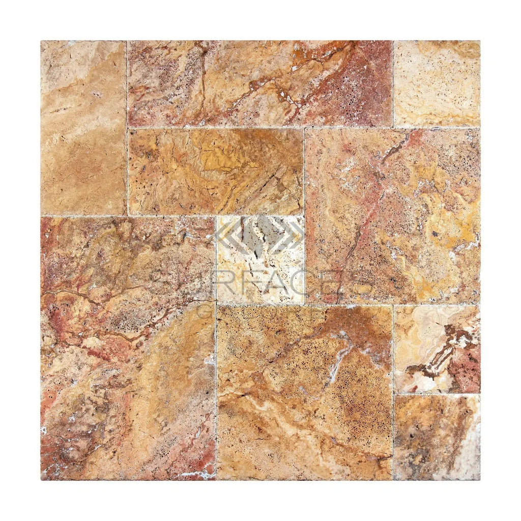 Scabos Travertine 4 pcs Versailles Pattern Set Brushed and Chiseled Tile Mosaic