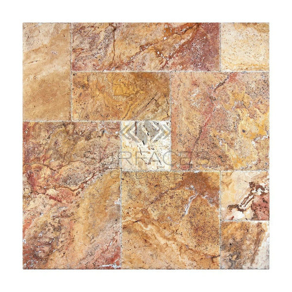 Scabos Travertine 4 pcs Versailles Pattern Set Brushed and Chiseled Tile Mosaic