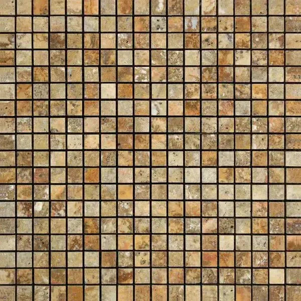 Square mosaic tile pattern of Scabos Travertine 5/8X5/8 Mosaic Polished