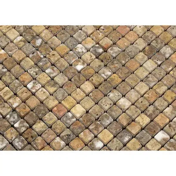 Mosaic tile pattern of Scabos Travertine 5/8X5/8 Mosaic Tumbled flooring