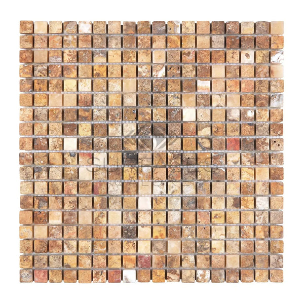 Square Mosaic Tile Sheet - Scabos Travertine 5/8X5/8 Mosaic Tumbled Design