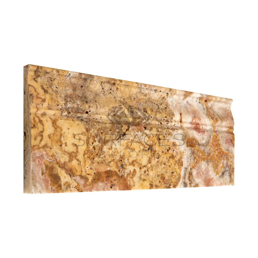 Scabos Travertine 5X12 Baseboard Trim Liner Honed with decorative stone molding design