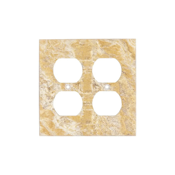 Four-gang marble outlet cover for Scabos Travertine Double DUPLEX Switch Wall Plate