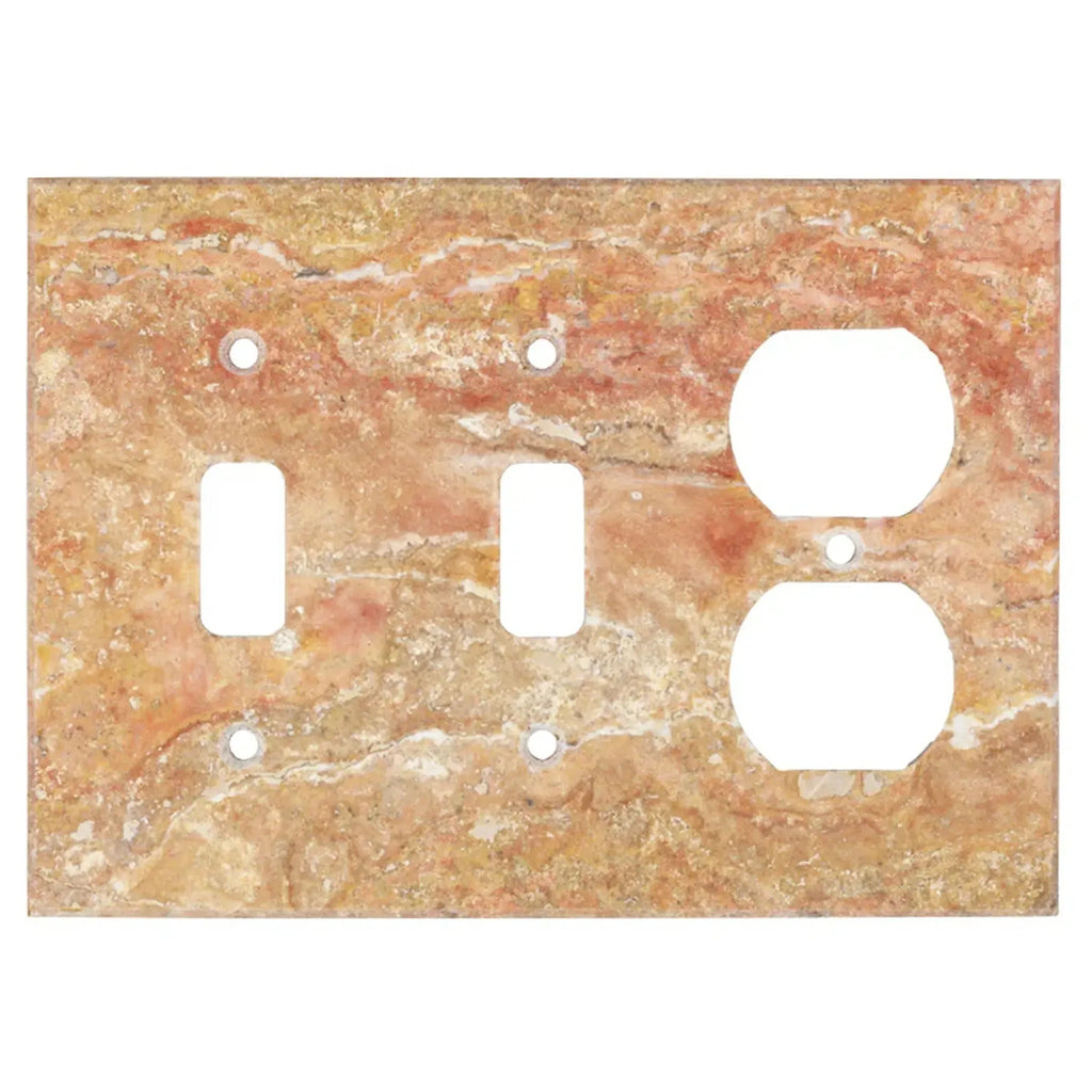 Marble-patterned electrical outlet and switch cover for Scabos Travertine Double Toggle