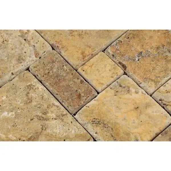 Tumbled travertine tile pattern of Scabos Travertine OPUS Mini-Pattern mosaic