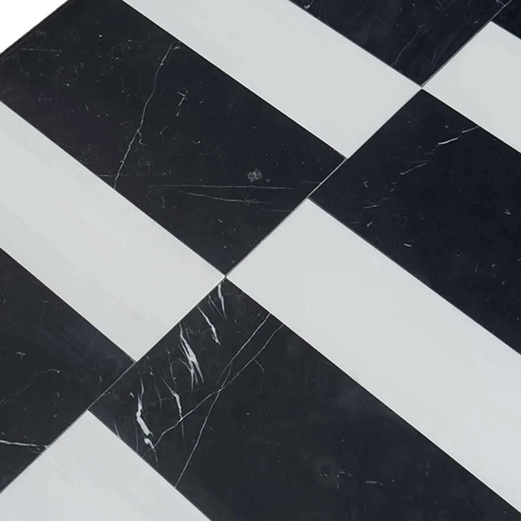 Black and white marble tile pattern in Siena in Bianco Dolomite and Nero Marquina set