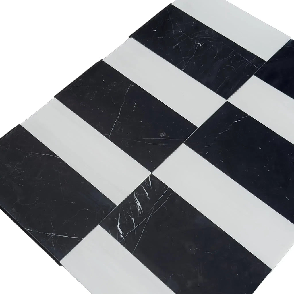 Black and white checkered tiles from Siena in Bianco Dolomite and Nero Marquina Set