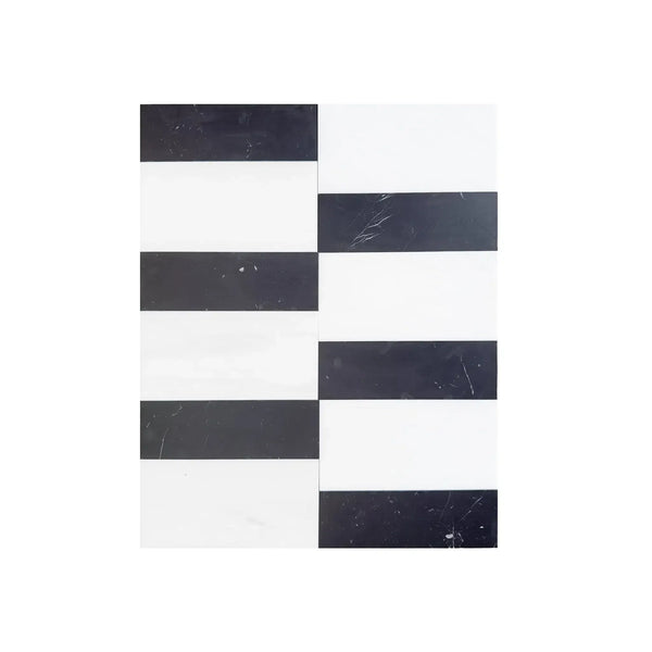 Black and white striped tiles from Siena in Bianco Dolomite and Nero Marquina set