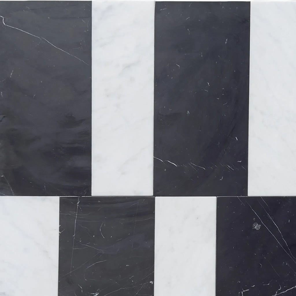 Black and white marble tile pattern from Siena in Carrara White and Nero Marquina set