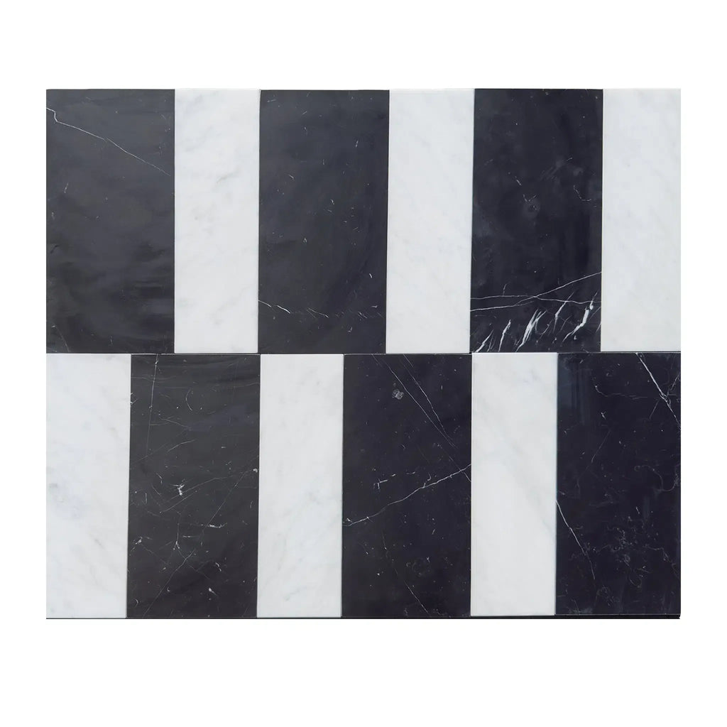 Black and white striped marble tiles from Siena in Carrara White and Nero Marquina set