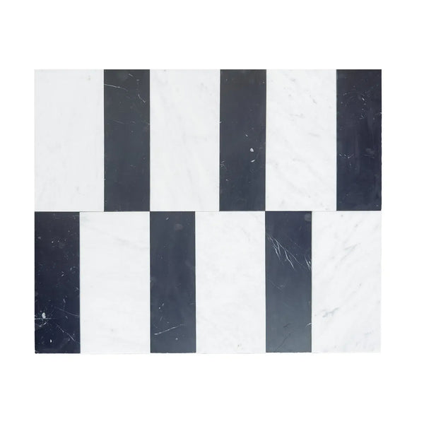 Black and white striped marble tiles from Siena in Carrara White and Nero Marquina set