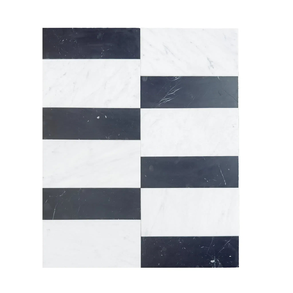 Black and white striped tile from Siena in Carrara White and Nero Marquina set