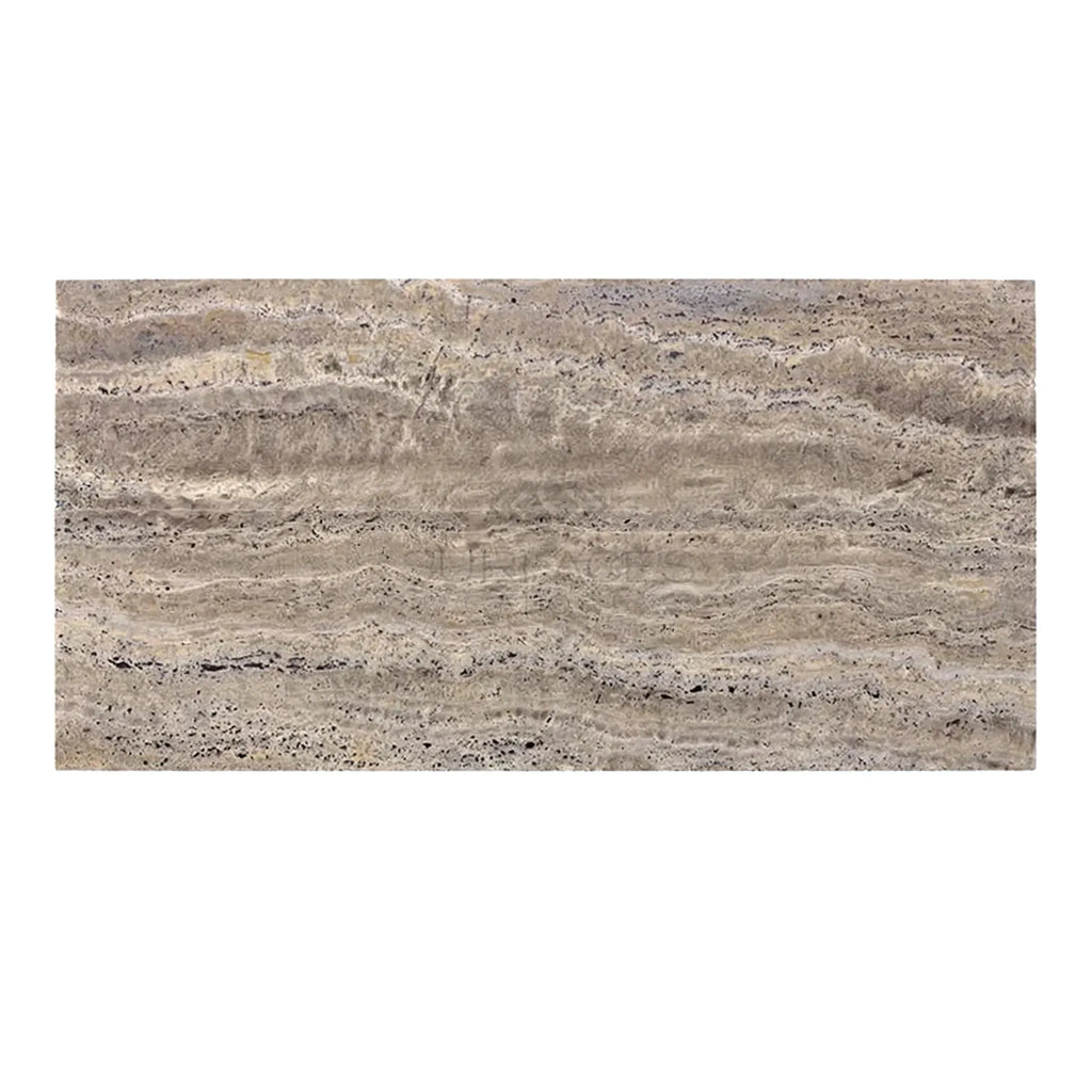 Silver Gray Travertine 12X24 Tile Vein-Cut Filled Honed-Polished Stone Slab