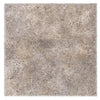 Square speckled gray tile from Silver Gray Travertine 16X16 brushed and chiseled edge