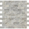 Gray Travertine 1X2 Brick Mosaic Split-Faced for elegant interior and exterior design