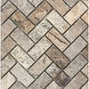 Herringbone pattern of Silver Gray Travertine 1X2 Mosaic Tile Tumbled design