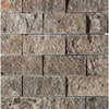 Textured stone brick wall featuring Silver Gray Travertine 2x4 Brick Mosaic Tile