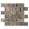 Gray stone brick wall featuring Silver Travertine 2X4 Brick Mosaic Tile Split-Faced